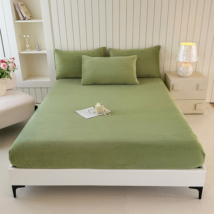 91家纺网 家纺一手货源 找家纺 十一家居 2025新款亲肤舒适高克重恒温亲肤舒适牛奶绒单件床笠单品床笠单床笠系列 香草绿