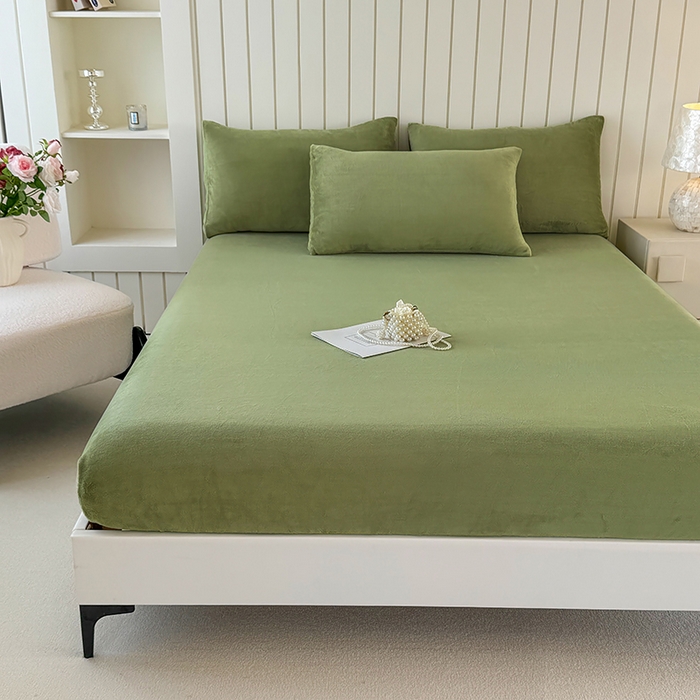 91家纺网 家纺一手货源 找家纺 十一家居 2025新款亲肤舒适高克重恒温亲肤舒适牛奶绒单件床笠单品床笠单床笠系列 香草绿