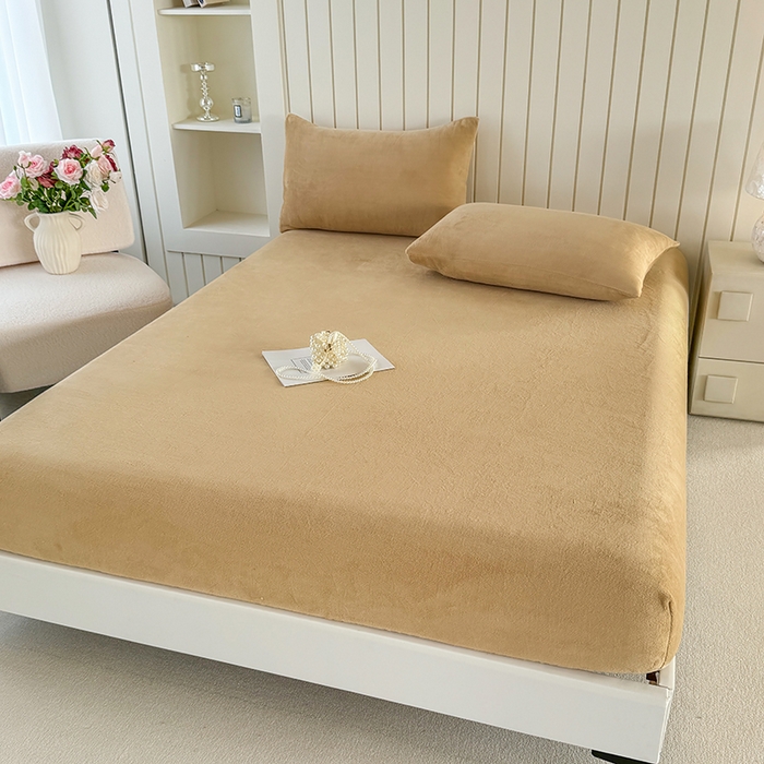 91家纺网 家纺一手货源 找家纺 十一家居 2025新款亲肤舒适高克重恒温亲肤舒适牛奶绒单件床笠单品床笠单床笠系列 浅卡其