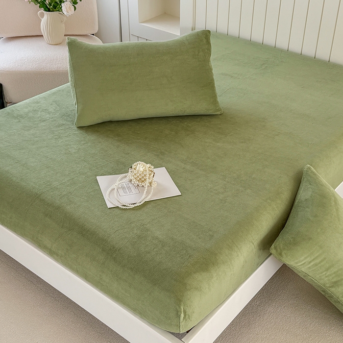 91家纺网 家纺一手货源 找家纺 十一家居 2025新款亲肤舒适高克重恒温亲肤舒适牛奶绒单件床笠单品床笠单床笠系列 香草绿