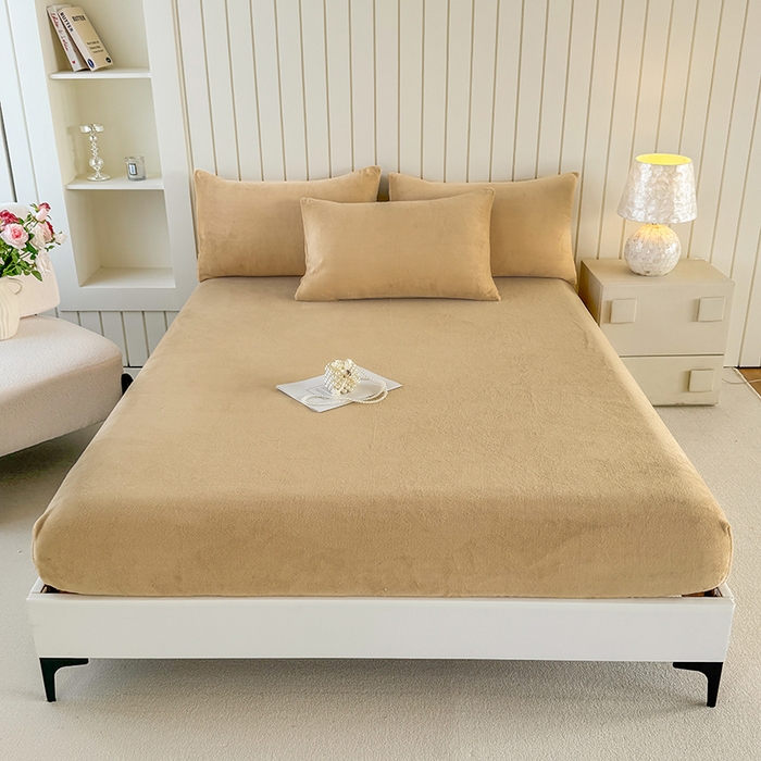 91家纺网 家纺一手货源 找家纺 十一家居 2025新款亲肤舒适高克重恒温亲肤舒适牛奶绒单件床笠单品床笠单床笠系列 浅卡其