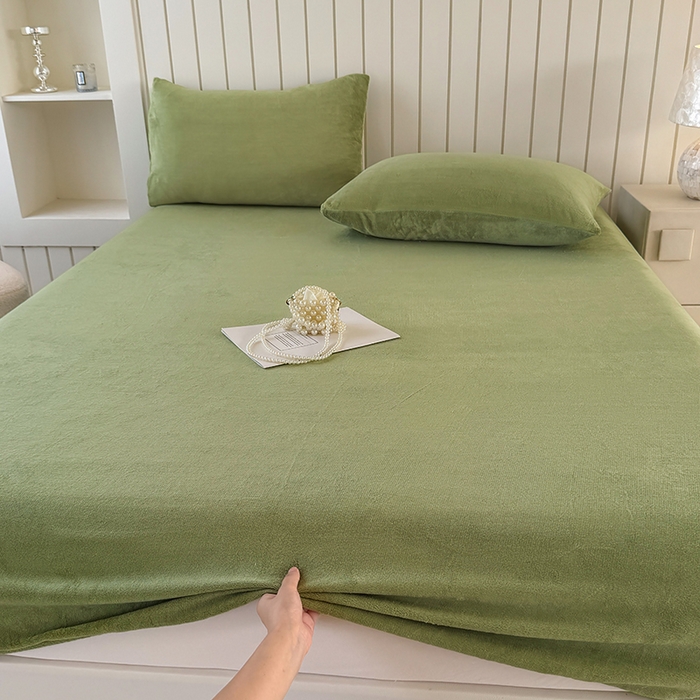 91家纺网 家纺一手货源 找家纺 十一家居 2025新款亲肤舒适高克重恒温亲肤舒适牛奶绒单件床笠单品床笠单床笠系列 香草绿