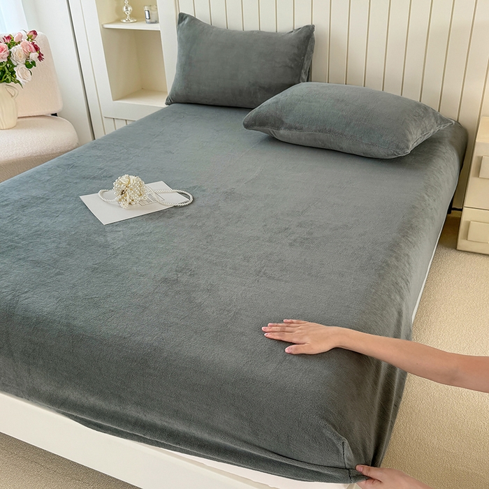 十一家居 2025新款亲肤舒适高克重恒温亲肤舒适牛奶绒单件床笠单品床笠单床笠系列 印月灰