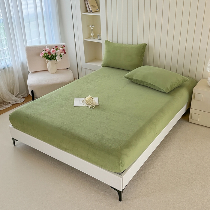 91家纺网 家纺一手货源 找家纺 十一家居 2025新款亲肤舒适高克重恒温亲肤舒适牛奶绒单件床笠单品床笠单床笠系列 香草绿