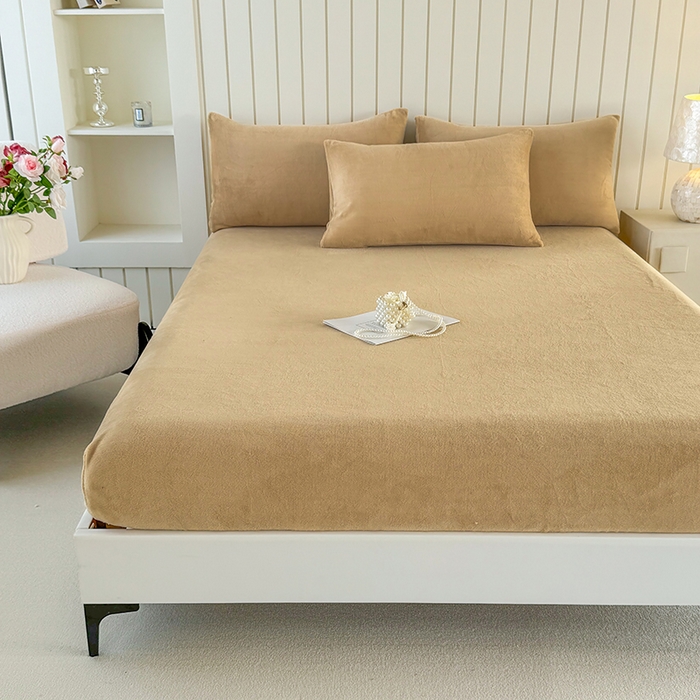 91家纺网 家纺一手货源 找家纺 十一家居 2025新款亲肤舒适高克重恒温亲肤舒适牛奶绒单件床笠单品床笠单床笠系列 浅卡其