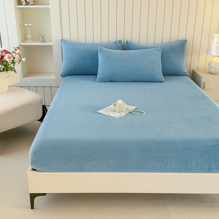 91家纺网 家纺一手货源 找家纺 十一家居 2025新款亲肤舒适高克重恒温亲肤舒适牛奶绒单件床笠单品床笠单床笠系列 海青蓝