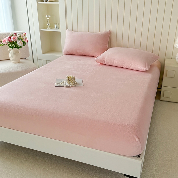 91家纺网 家纺一手货源 找家纺 十一家居 2025新款亲肤舒适高克重恒温亲肤舒适牛奶绒单件床笠单品床笠单床笠系列 冰莓粉