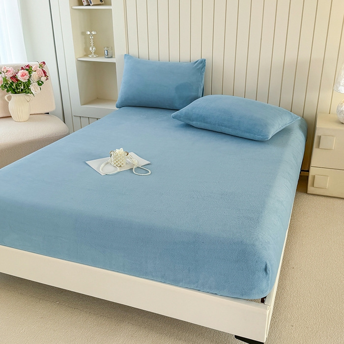 91家纺网 家纺一手货源 找家纺 十一家居 2025新款亲肤舒适高克重恒温亲肤舒适牛奶绒单件床笠单品床笠单床笠系列 海青蓝