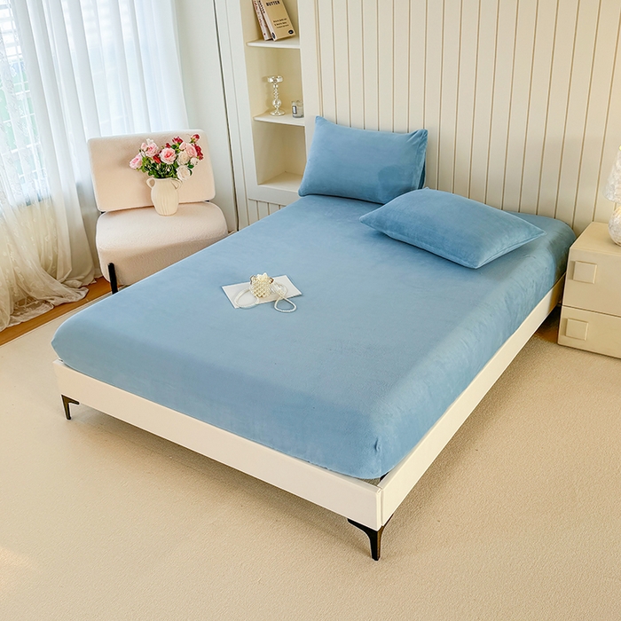 91家纺网 家纺一手货源 找家纺 十一家居 2025新款亲肤舒适高克重恒温亲肤舒适牛奶绒单件床笠单品床笠单床笠系列 海青蓝