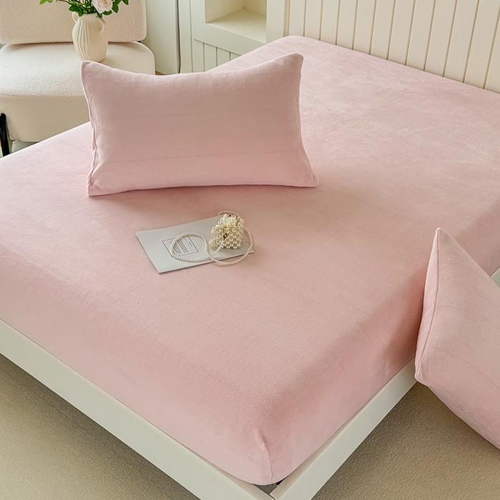 91家纺网 家纺一手货源 找家纺 十一家居 2025新款亲肤舒适高克重恒温亲肤舒适牛奶绒单件床笠单品床笠单床笠系列 冰莓粉