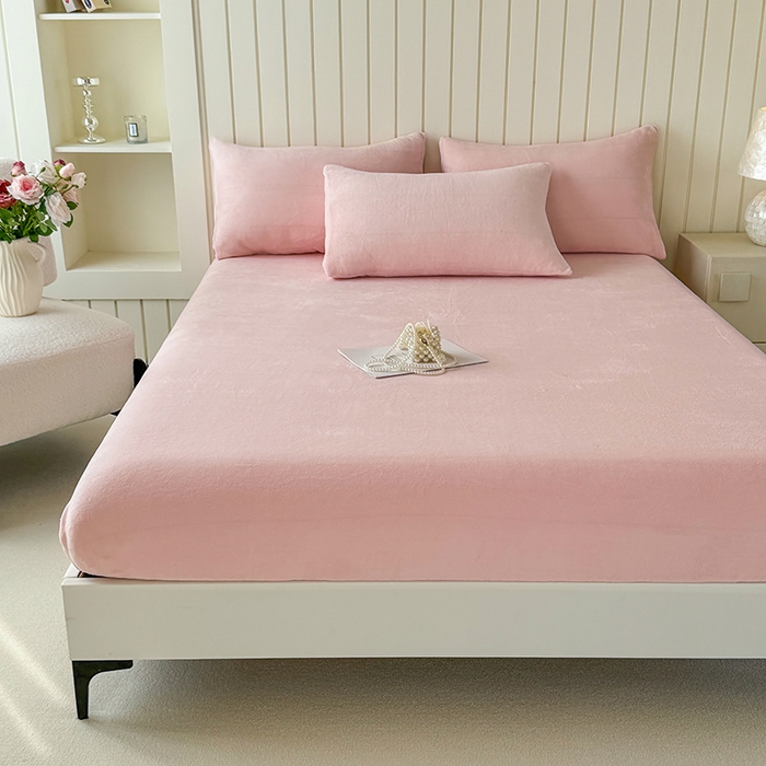 91家纺网 家纺一手货源 找家纺 十一家居 2025新款亲肤舒适高克重恒温亲肤舒适牛奶绒单件床笠单品床笠单床笠系列 冰莓粉