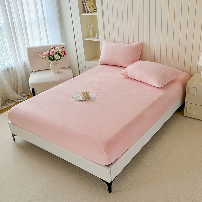 91家纺网 家纺一手货源 找家纺 十一家居 2025新款亲肤舒适高克重恒温亲肤舒适牛奶绒单件床笠单品床笠单床笠系列 冰莓粉