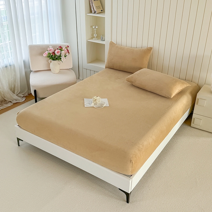 91家纺网 家纺一手货源 找家纺 十一家居 2025新款亲肤舒适高克重恒温亲肤舒适牛奶绒单件床笠单品床笠单床笠系列 浅卡其