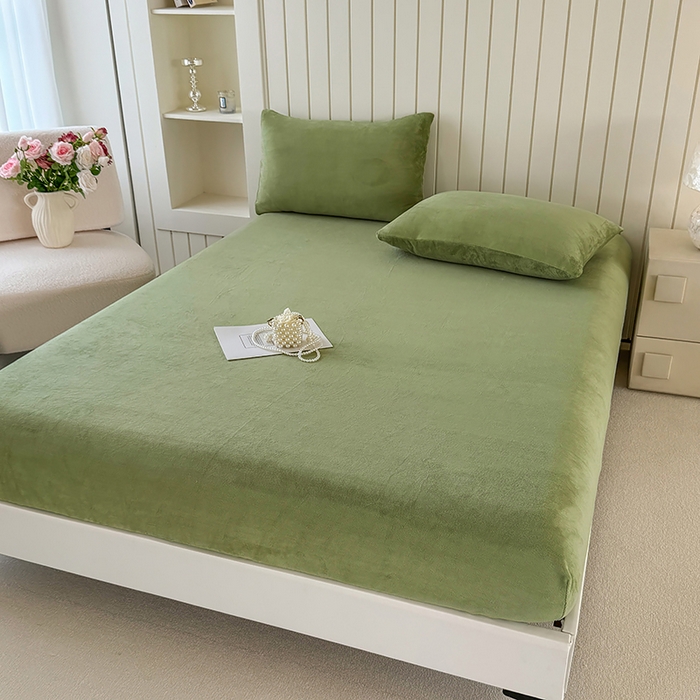 91家纺网 家纺一手货源 找家纺 十一家居 2025新款亲肤舒适高克重恒温亲肤舒适牛奶绒单件床笠单品床笠单床笠系列 香草绿