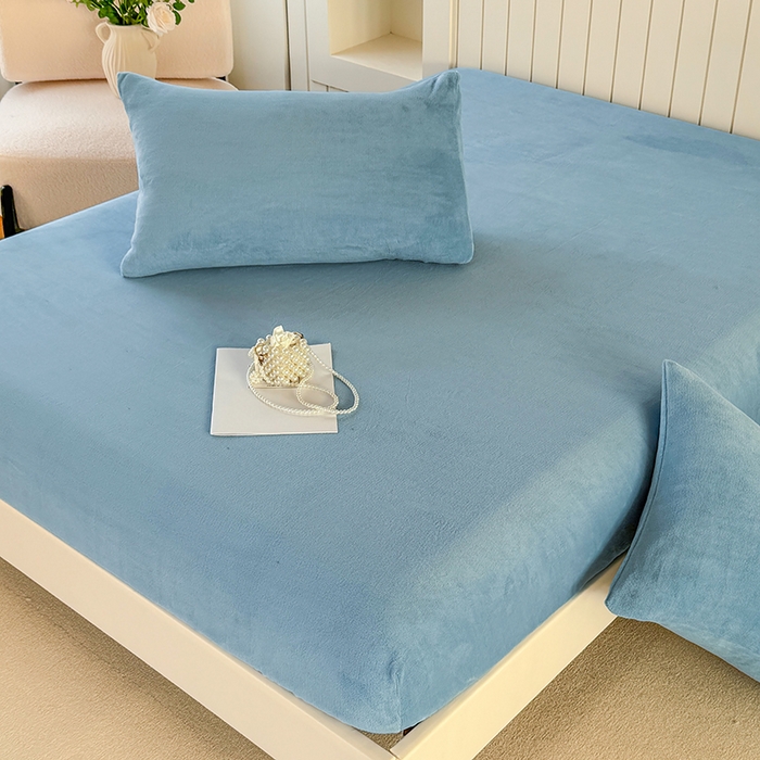 91家纺网 家纺一手货源 找家纺 十一家居 2025新款亲肤舒适高克重恒温亲肤舒适牛奶绒单件床笠单品床笠单床笠系列 海青蓝