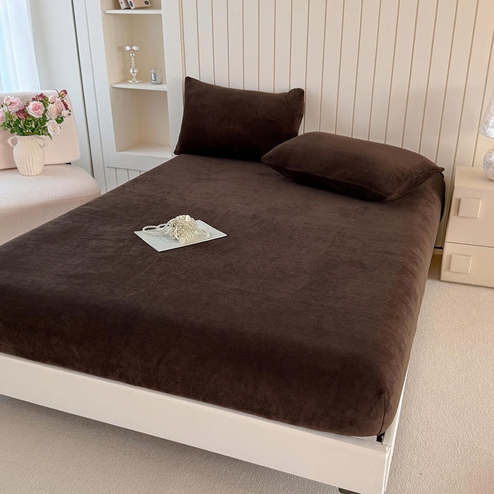 91家纺网 家纺一手货源 找家纺 十一家居 2025新款亲肤舒适高克重恒温亲肤舒适牛奶绒单件床笠单品床笠单床笠系列 可可棕