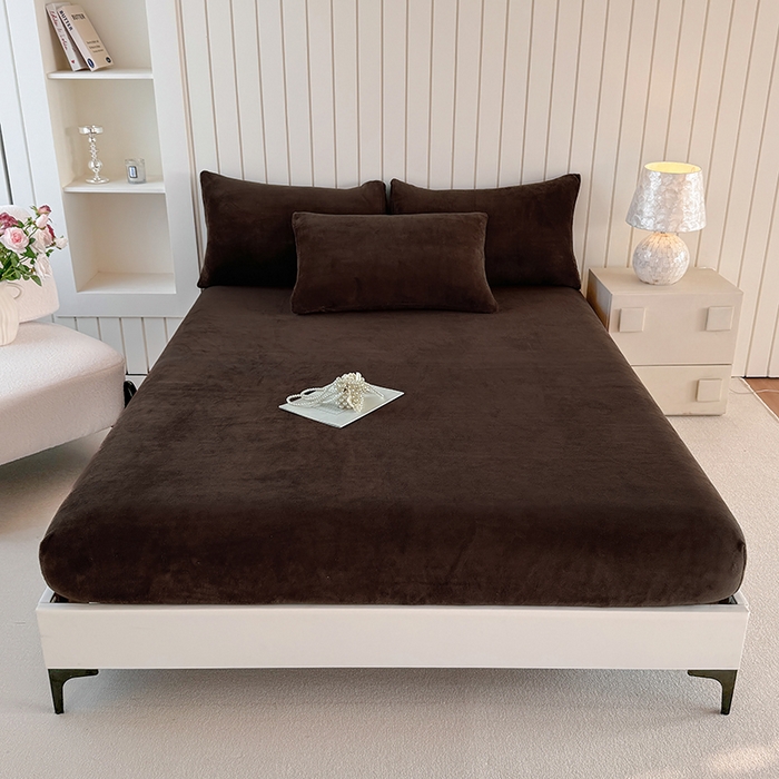 91家纺网 家纺一手货源 找家纺 十一家居 2025新款亲肤舒适高克重恒温亲肤舒适牛奶绒单件床笠单品床笠单床笠系列 可可棕