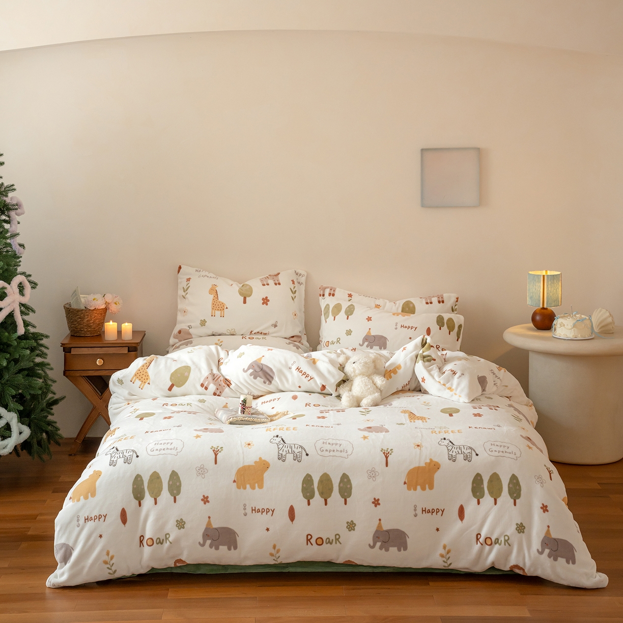 时光里 2025新款230克印花牛奶绒系列四件套 动物园