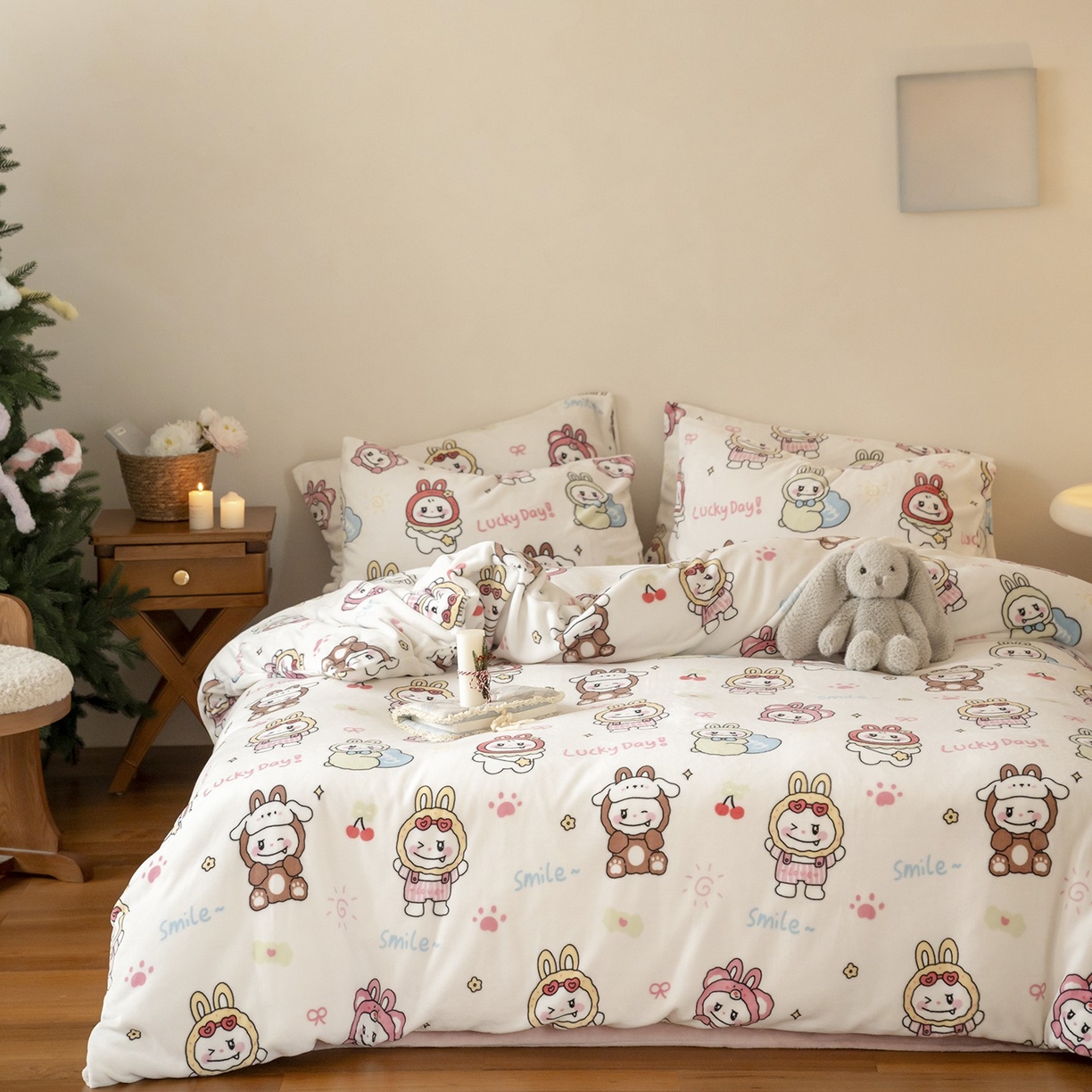 91家纺网 家纺一手货源 找家纺 时光里 2025新款230克印花牛奶绒系列四件套 拉布