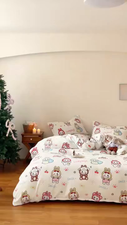 91家纺网 家纺一手货源 找家纺 时光里 2025新款230克印花牛奶绒系列四件套 拉布