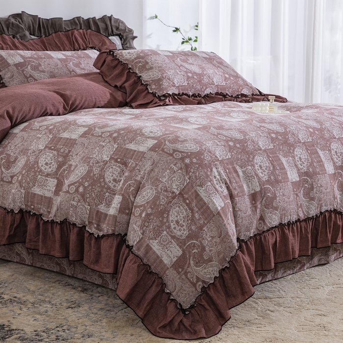 91家纺网 家纺一手货源 找家纺 鲁爱家纺供货 2025新款韩版色织提花四件套 兰亭序-豆沙