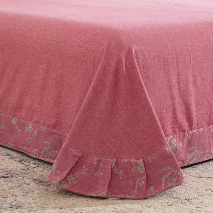 91家纺网 家纺一手货源 找家纺 鲁爱家纺供货 2025新款韩版色织提花四件套 梅醉春秋-粉