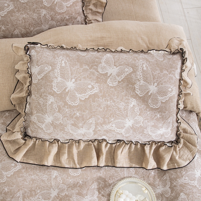 91家纺网 家纺一手货源 找家纺 鲁爱家纺供货 2025新款韩版色织提花四件套 梦蝶-浅咖