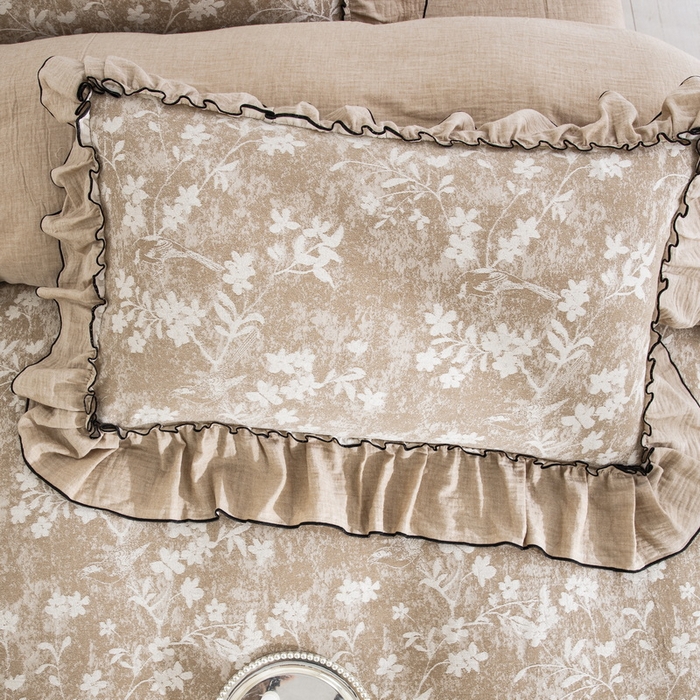 91家纺网 家纺一手货源 找家纺 鲁爱家纺供货 2025新款韩版色织提花四件套 鸟语花香-浅咖