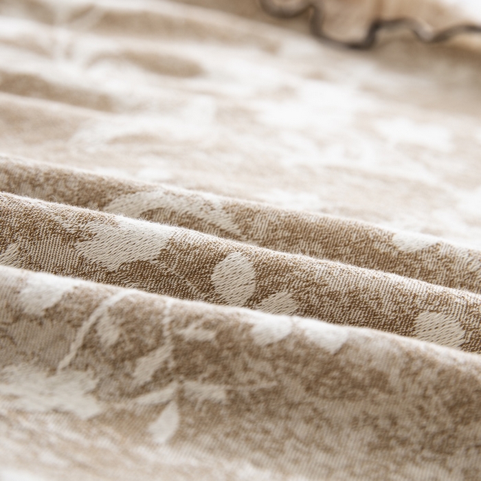 91家纺网 家纺一手货源 找家纺 鲁爱家纺供货 2025新款韩版色织提花四件套 鸟语花香-浅咖