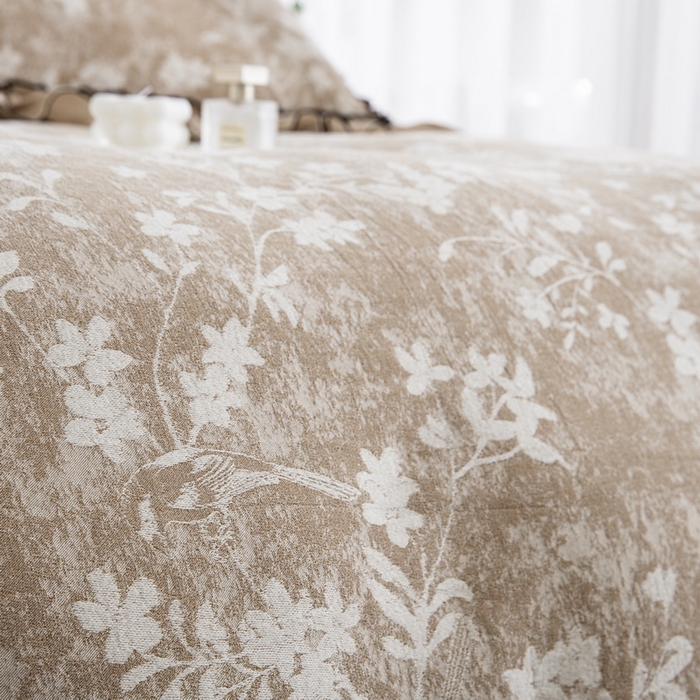 91家纺网 家纺一手货源 找家纺 鲁爱家纺供货 2025新款韩版色织提花四件套 鸟语花香-浅咖