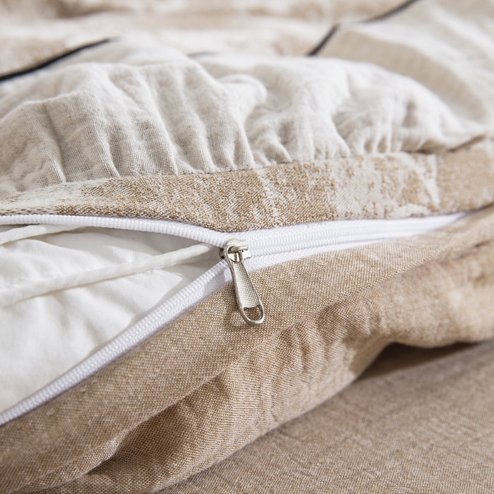 91家纺网 家纺一手货源 找家纺 鲁爱家纺供货 2025新款韩版色织提花四件套 鸟语花香-浅咖