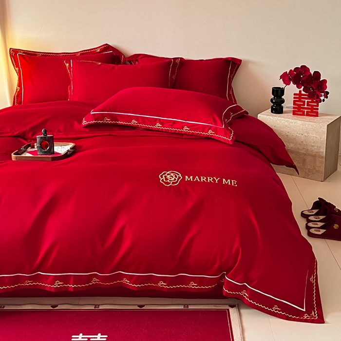 91家纺网 家纺一手货源 找家纺 （总）置顶家纺 2025新款亲肤磨毛刺绣婚庆四件套系列-实拍