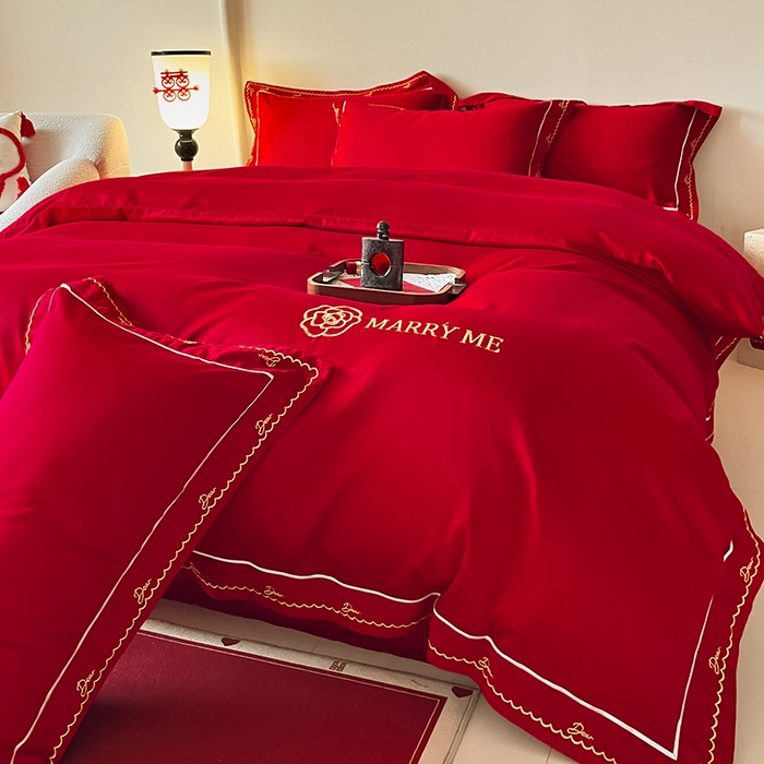 91家纺网 家纺一手货源 找家纺 （总）置顶家纺 2025新款亲肤磨毛刺绣婚庆四件套系列-实拍