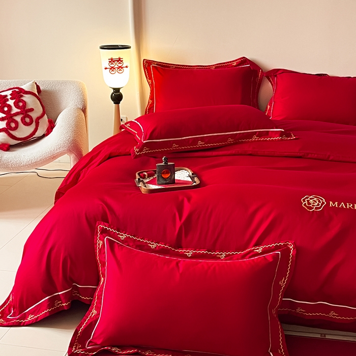 91家纺网 家纺一手货源 找家纺 （总）置顶家纺 2025新款亲肤磨毛刺绣婚庆四件套系列-实拍