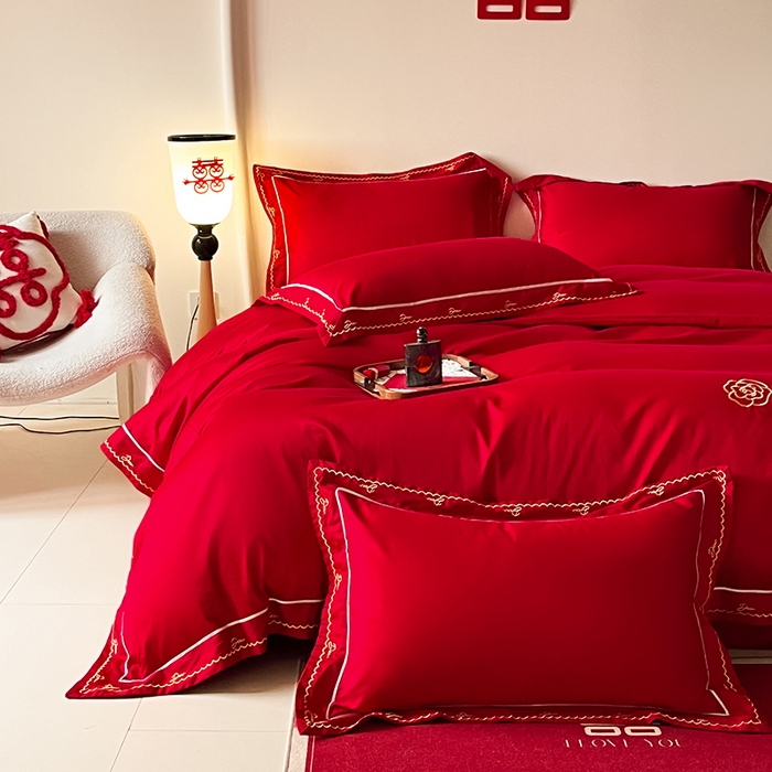 91家纺网 家纺一手货源 找家纺 （总）置顶家纺 2025新款亲肤磨毛刺绣婚庆四件套系列-实拍