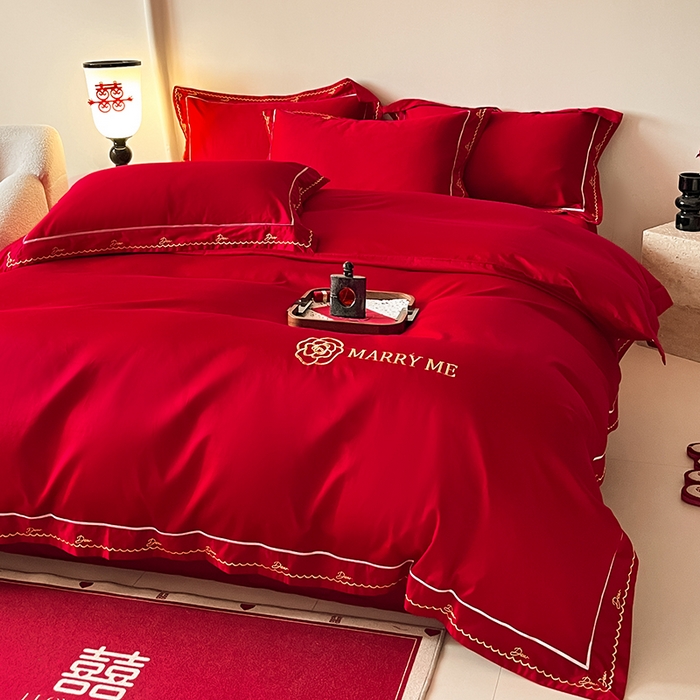 91家纺网 家纺一手货源 找家纺 （总）置顶家纺 2025新款亲肤磨毛刺绣婚庆四件套系列-实拍