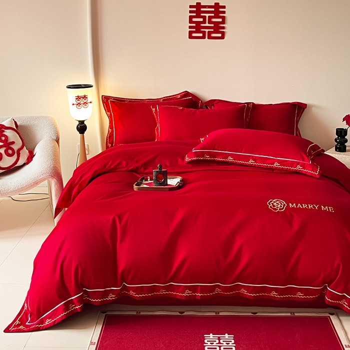 91家纺网 家纺一手货源 找家纺 （总）置顶家纺 2025新款亲肤磨毛刺绣婚庆四件套系列-实拍