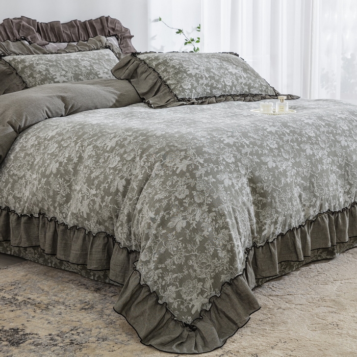 91家纺网 家纺一手货源 找家纺 鲁爱家纺供货 2025新款韩版色织提花四件套 醉云间-绿