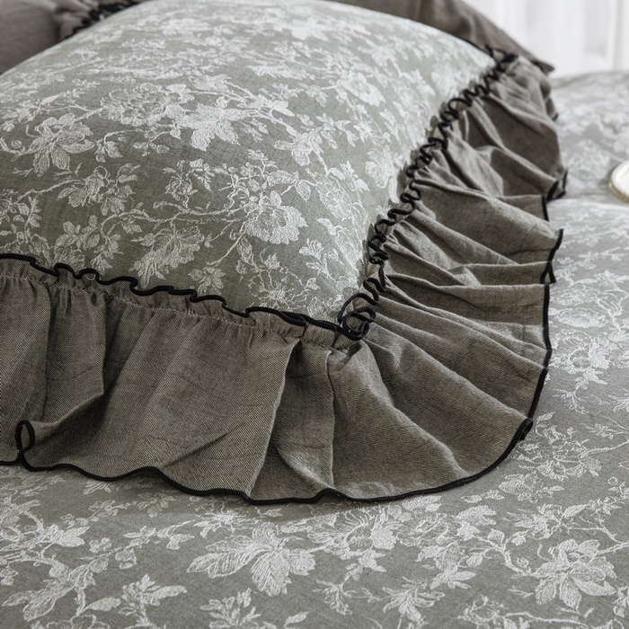 91家纺网 家纺一手货源 找家纺 鲁爱家纺供货 2025新款韩版色织提花四件套 醉云间-绿