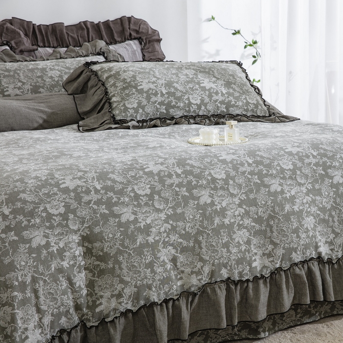 91家纺网 家纺一手货源 找家纺 鲁爱家纺供货 2025新款韩版色织提花四件套 醉云间-绿