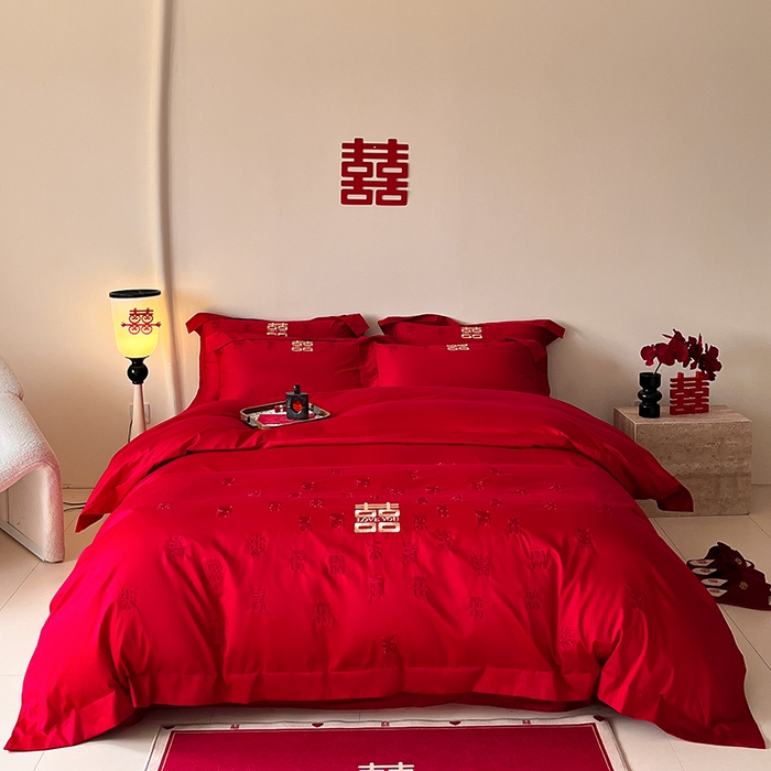 91家纺网 家纺一手货源 找家纺 （总）置顶家纺 2025新款亲肤磨毛刺绣婚庆四件套系列-实拍