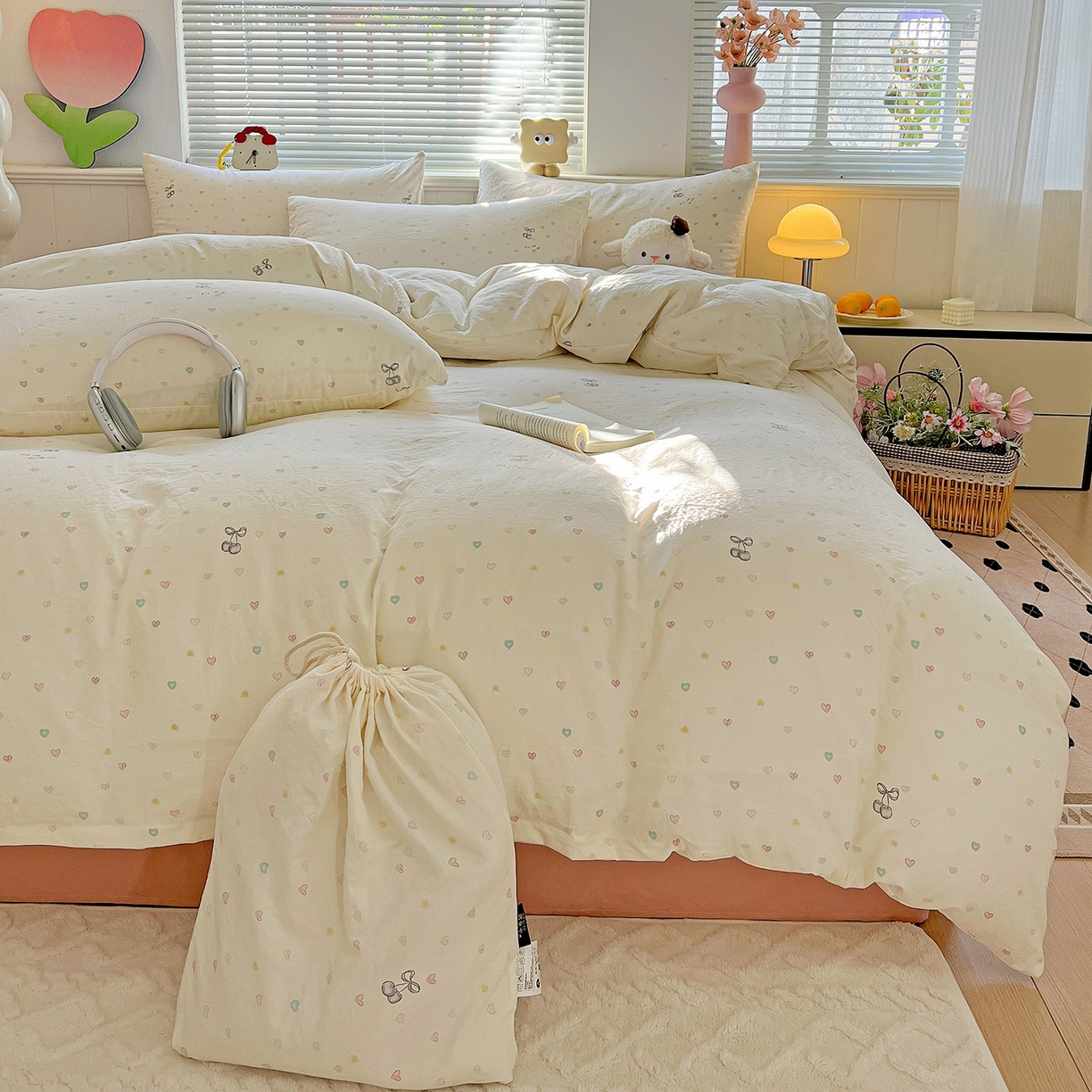 91家纺网 家纺一手货源 找家纺 （总）优选 2025新款加厚爆款小布袋韩国古法水洗棉床单学生三件套床笠款四件套