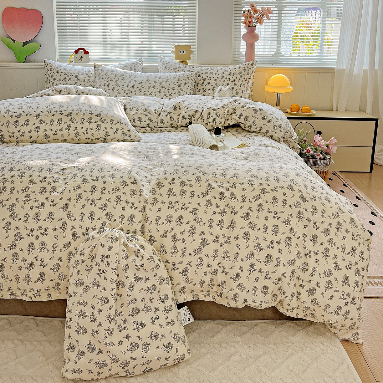 91家纺网 家纺一手货源 找家纺 （总）优选 2025新款加厚爆款小布袋韩国古法水洗棉床单学生三件套床笠款四件套