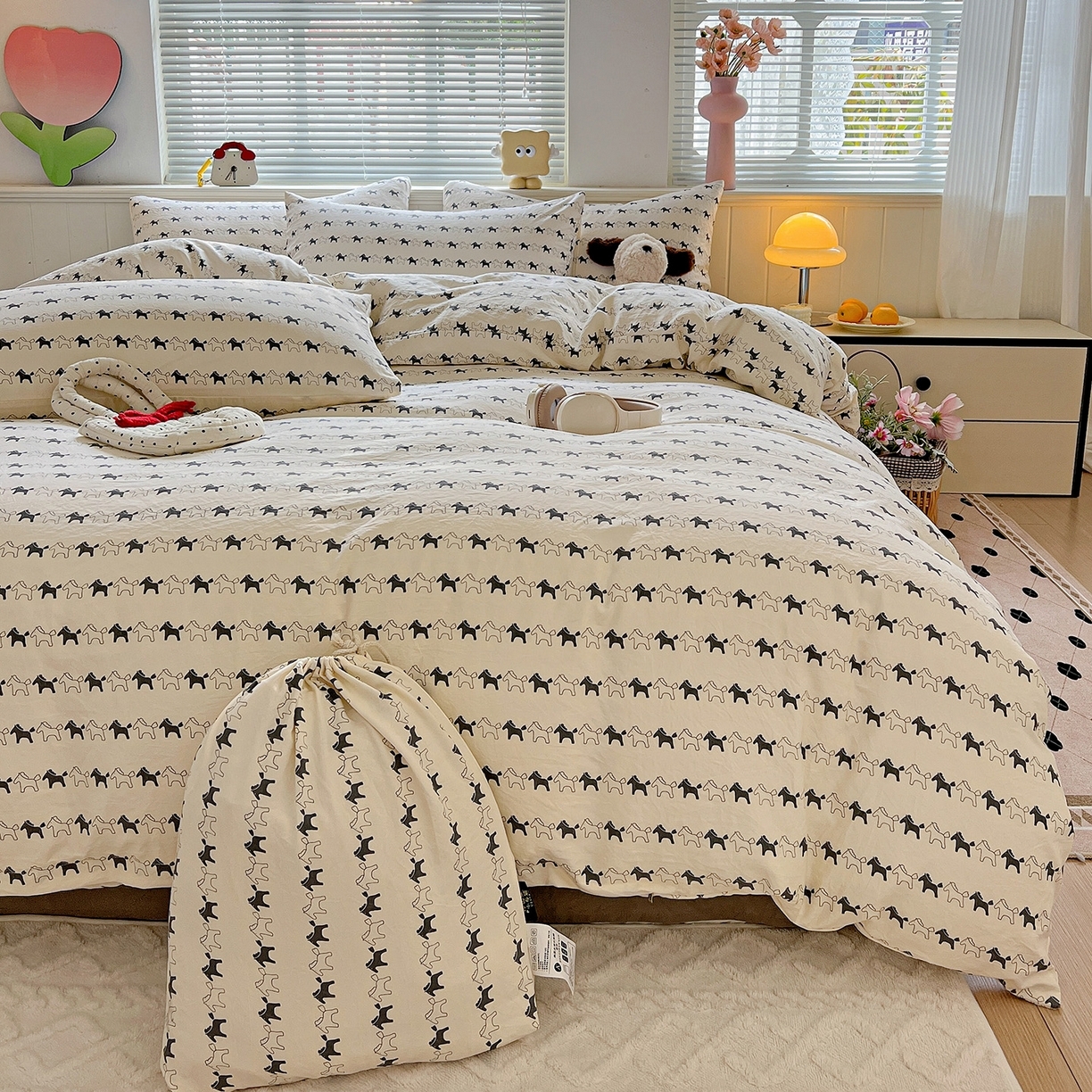 91家纺网 家纺一手货源 找家纺 （总）优选 2025新款加厚爆款小布袋韩国古法水洗棉床单学生三件套床笠款四件套