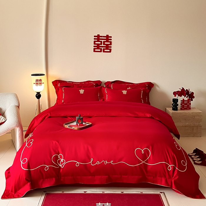 91家纺网 家纺一手货源 找家纺 （总）置顶家纺 2025新款亲肤磨毛刺绣婚庆四件套系列-实拍