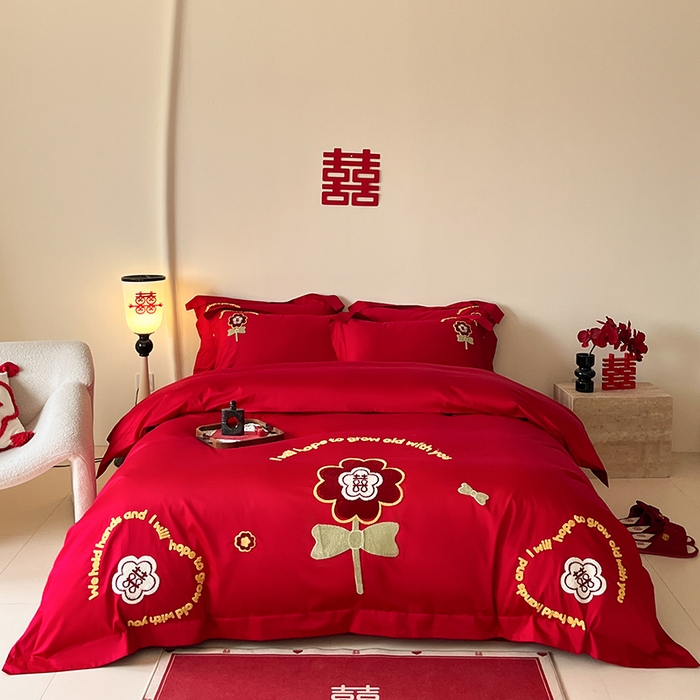 91家纺网 家纺一手货源 找家纺 （总）置顶家纺 2025新款亲肤磨毛刺绣婚庆四件套系列-实拍