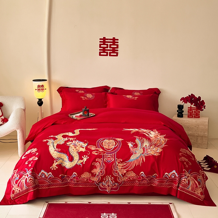 91家纺网 家纺一手货源 找家纺 （总）置顶家纺 2025新款亲肤磨毛刺绣婚庆四件套系列-实拍