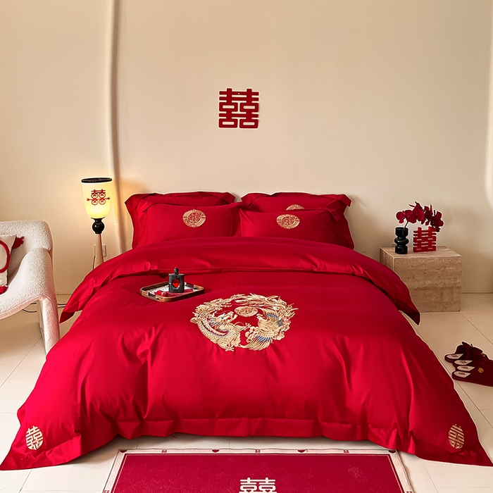 91家纺网 家纺一手货源 找家纺 （总）置顶家纺 2025新款亲肤磨毛刺绣婚庆四件套系列-实拍