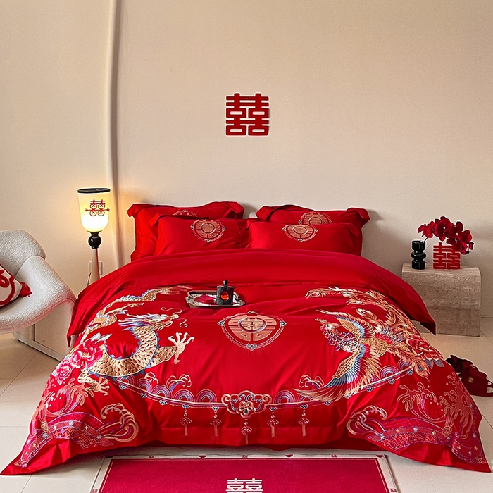 91家纺网 家纺一手货源 找家纺 （总）置顶家纺 2025新款亲肤磨毛刺绣婚庆四件套系列-实拍