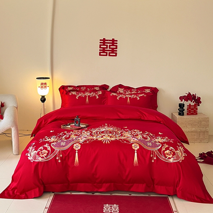 91家纺网 家纺一手货源 找家纺 （总）置顶家纺 2025新款亲肤磨毛刺绣婚庆四件套系列-实拍